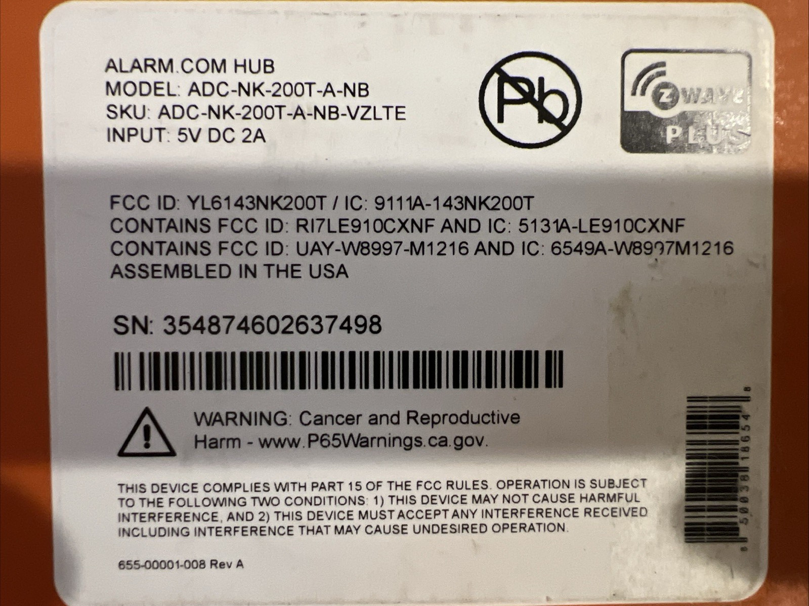 Alarm.com Hub Smart Home Controller ADC-NK-200T-A-NB