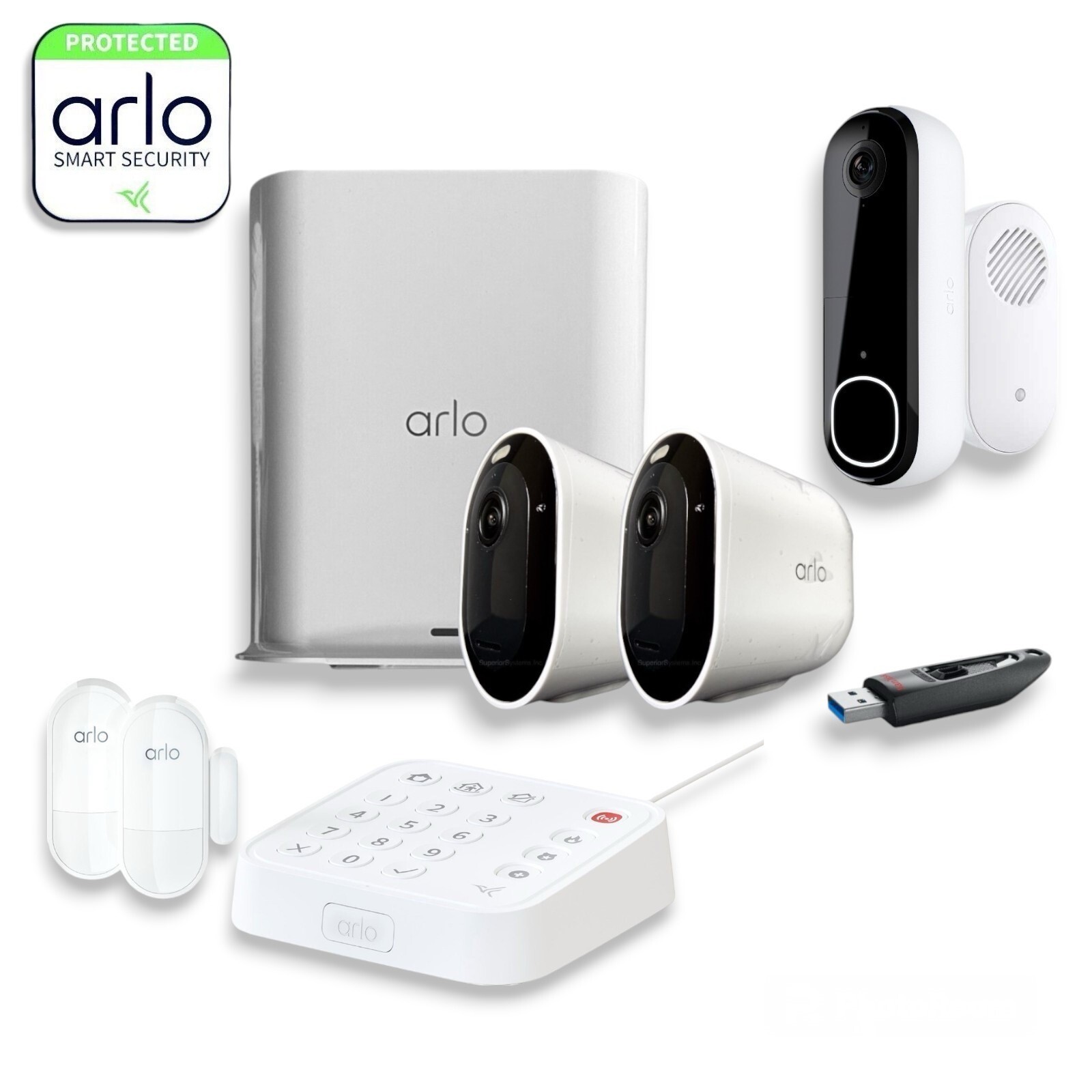 Arlo Pro 5S 2K Wire Free Home Security System VMC4260P-100NAS Doorbell and Chime