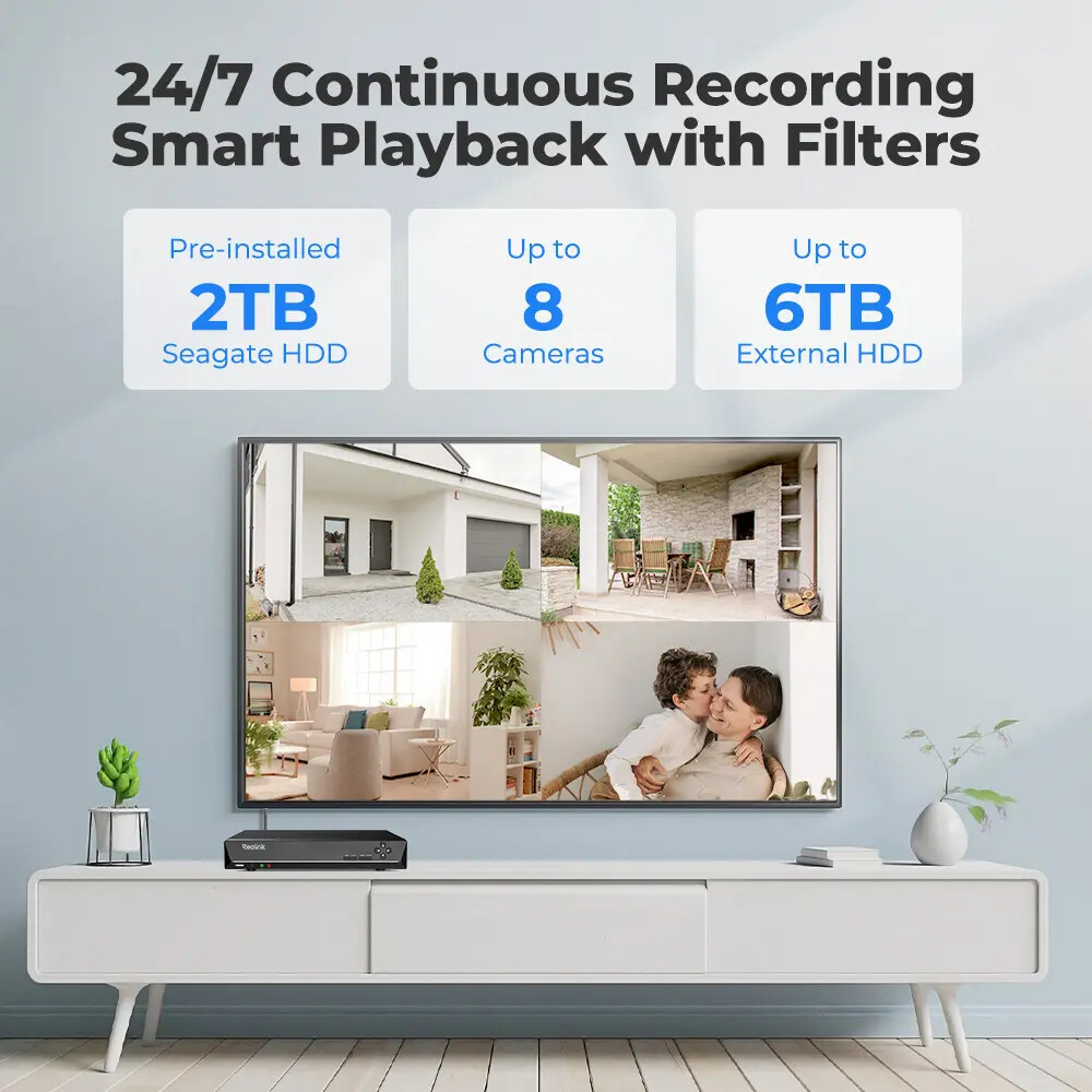 Reolink 2K RLK8-510B4 Home PoE Security Camera System 8CH 2TB NVR 24-7 Recording