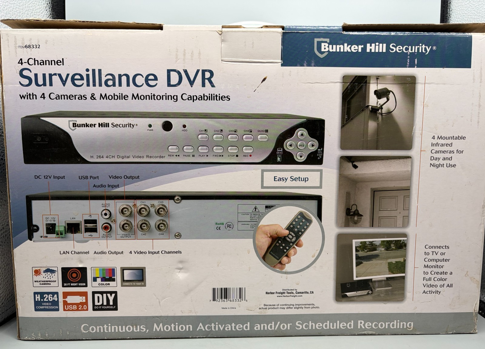 Bunker Hill 68332 Security System 500GB HD DVR 3 Cameras 4 Channel