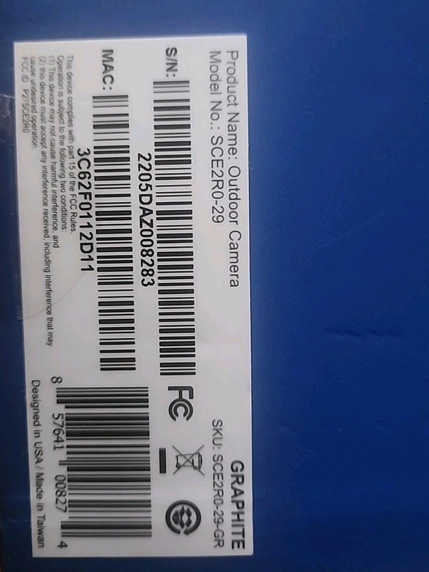 Blue By ADT Outdoor Camera, Model# SCE2R0-29-GR Graphite Open Box
