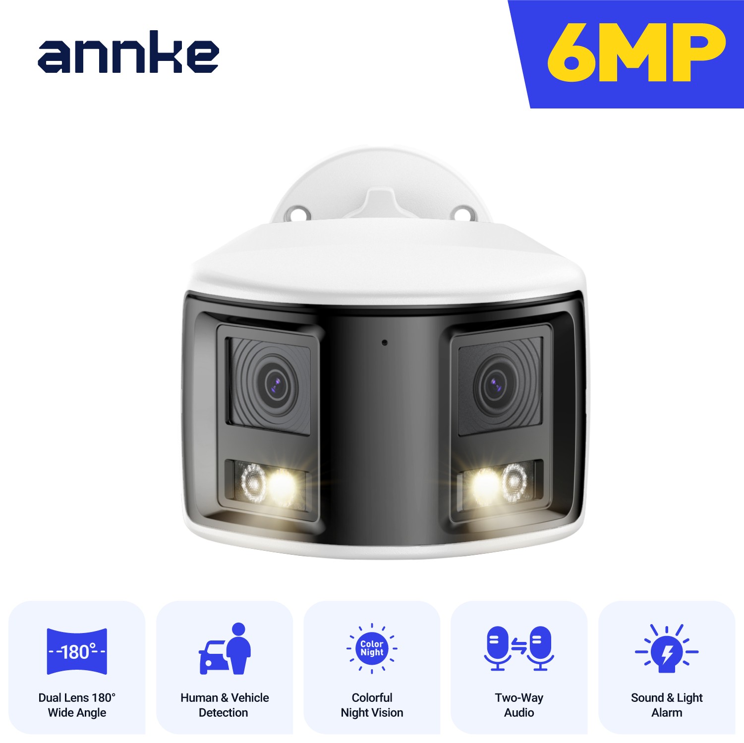 ANNKE 6MP PoE IP Security Camera Two-Way Audio Dual Lens Outdoor Color AI Detect