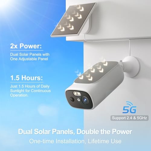2K Solar Security Cameras Wireless Outdoor-2.4/5Ghz 4 camera(dual solar panels