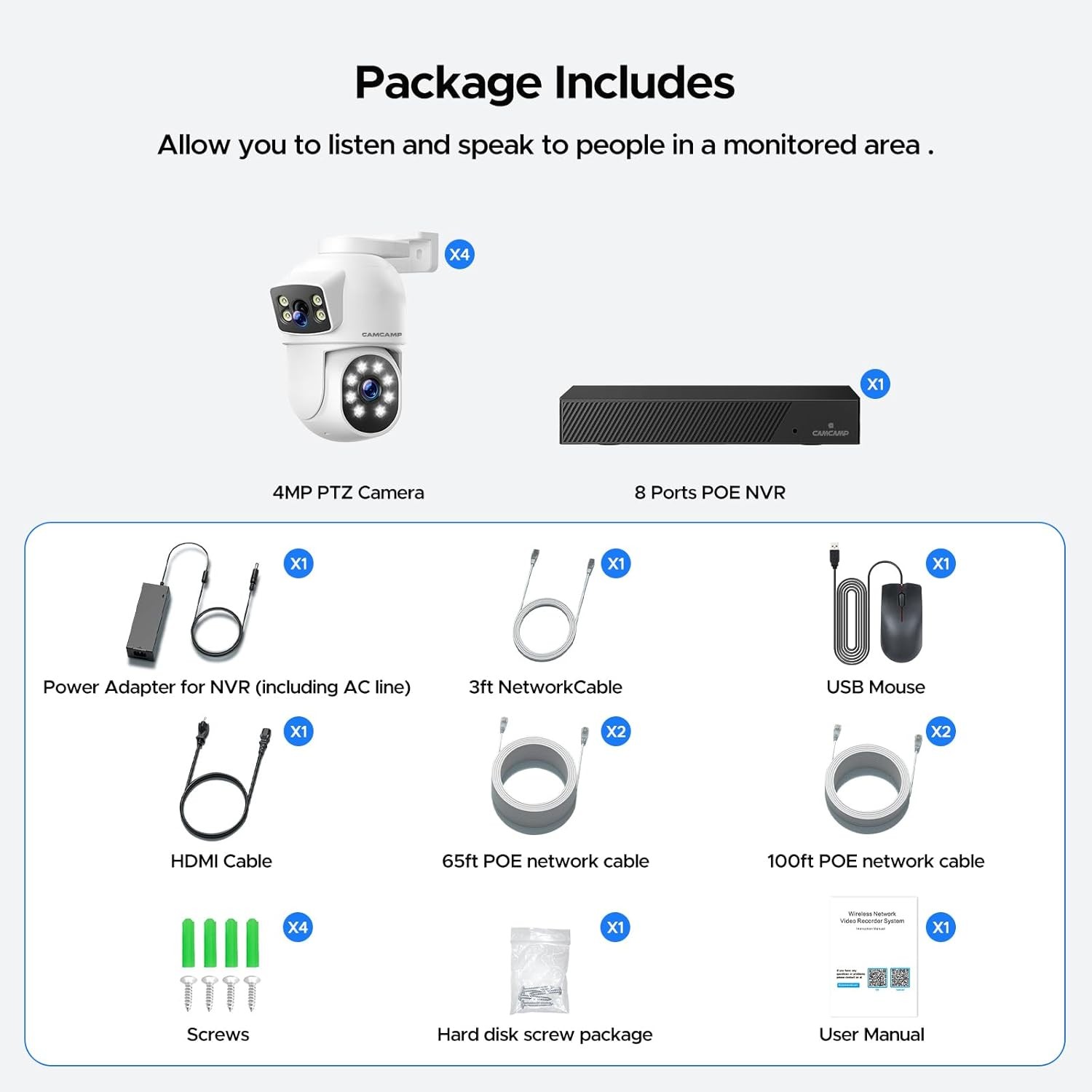 CAMCAMP POE CCTV 4MP IR Security Camera System 4K NVR Home Surveillance Outdoor