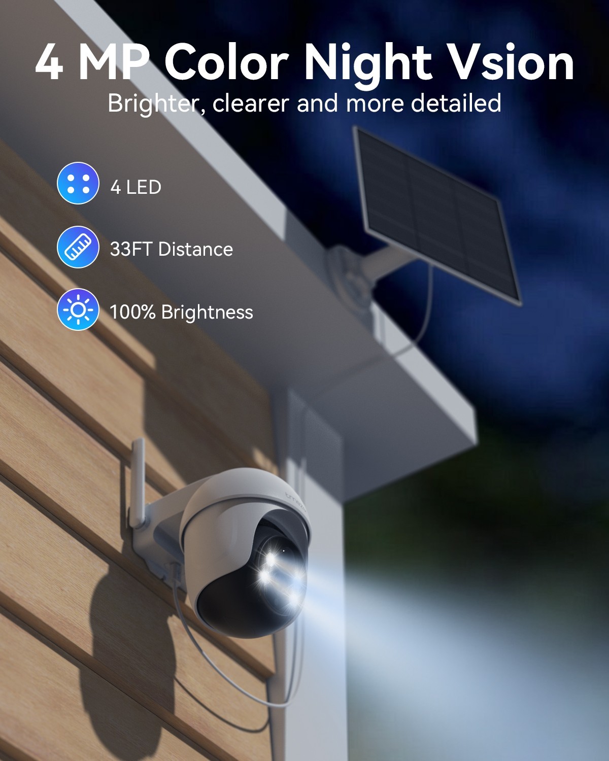 4MP Solar Battery Powered Wireless Security Camera System WiFi IP Outdoor Home