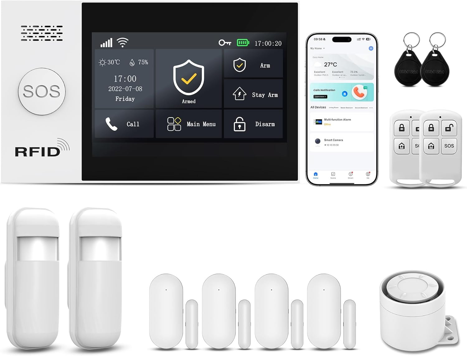 Smart Home Alarm System with Touch Screen, Sensors & App Control, No Fees