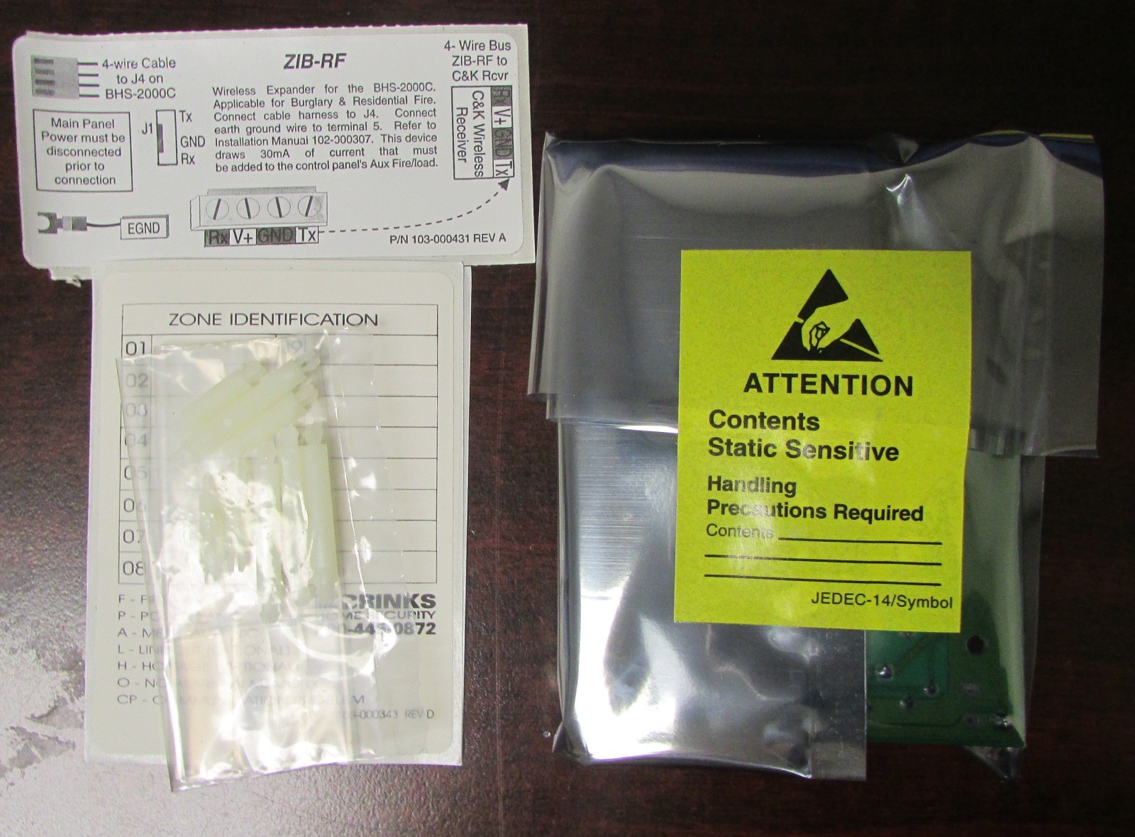 BRINKS ARROWHEAD 16 Zone RF Receiver Security Card 4600 ZIB RF