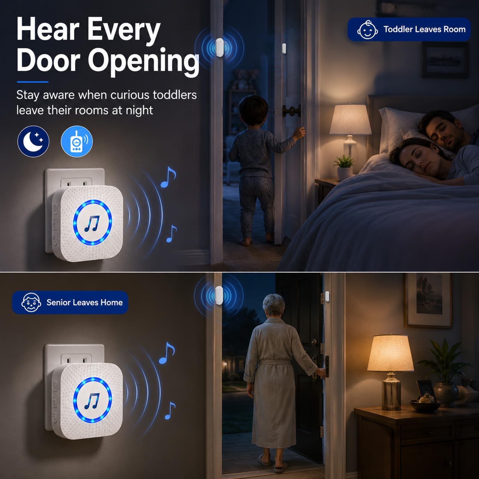 Door Chime,SanJie Wireless Sensor 2 Sensors + 1 Receiver White, White