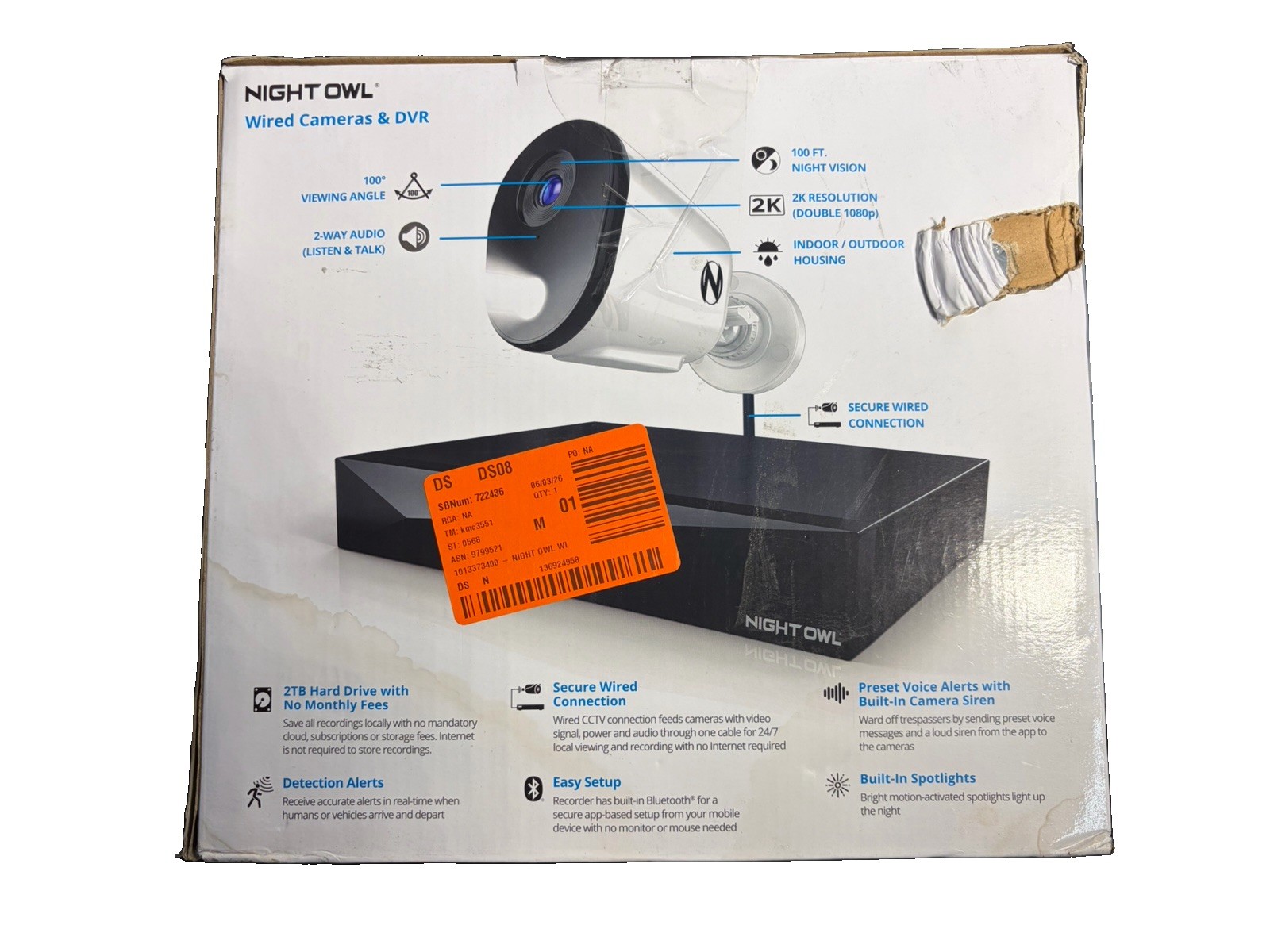 Night Owl 2K Wired Security Camera System 4 Cameras 2TB DVR 12 Channel New