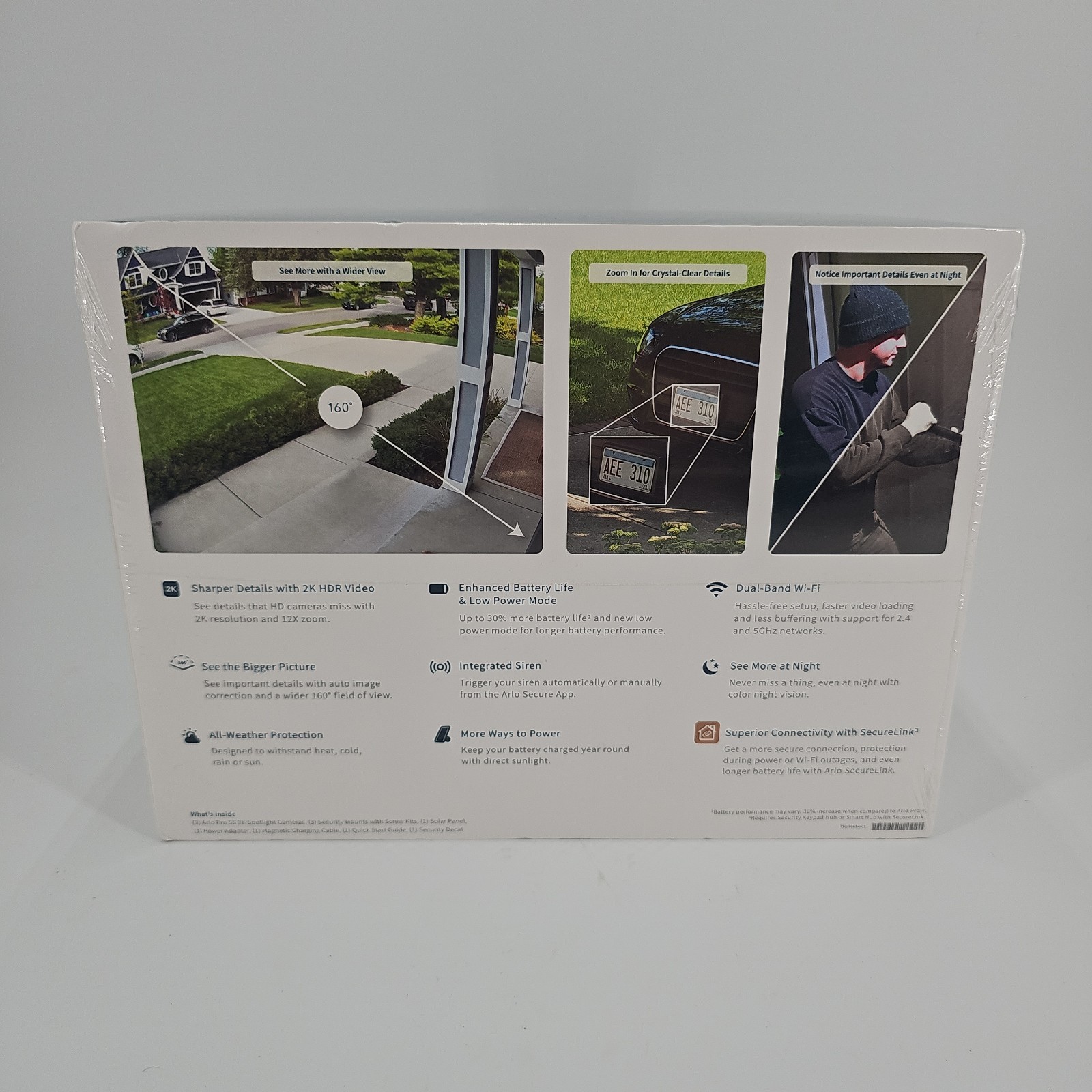 Arlo Pro 5S 2K Spotlight Camera 3-Cam 1-Solar Panel Bundle White VMK4360P NEW