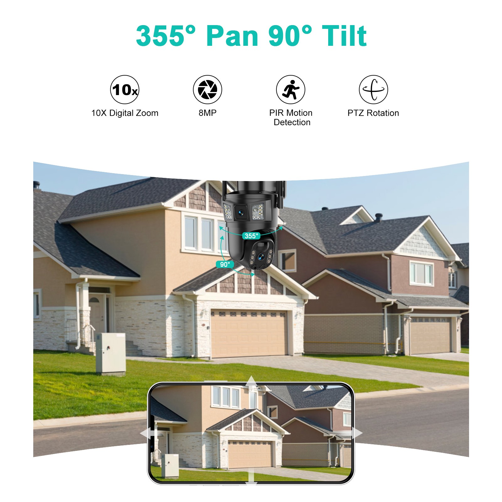 Solar Battery Powered Wireless Outdoor Pan/Tilt Home Security WiFi Camera System