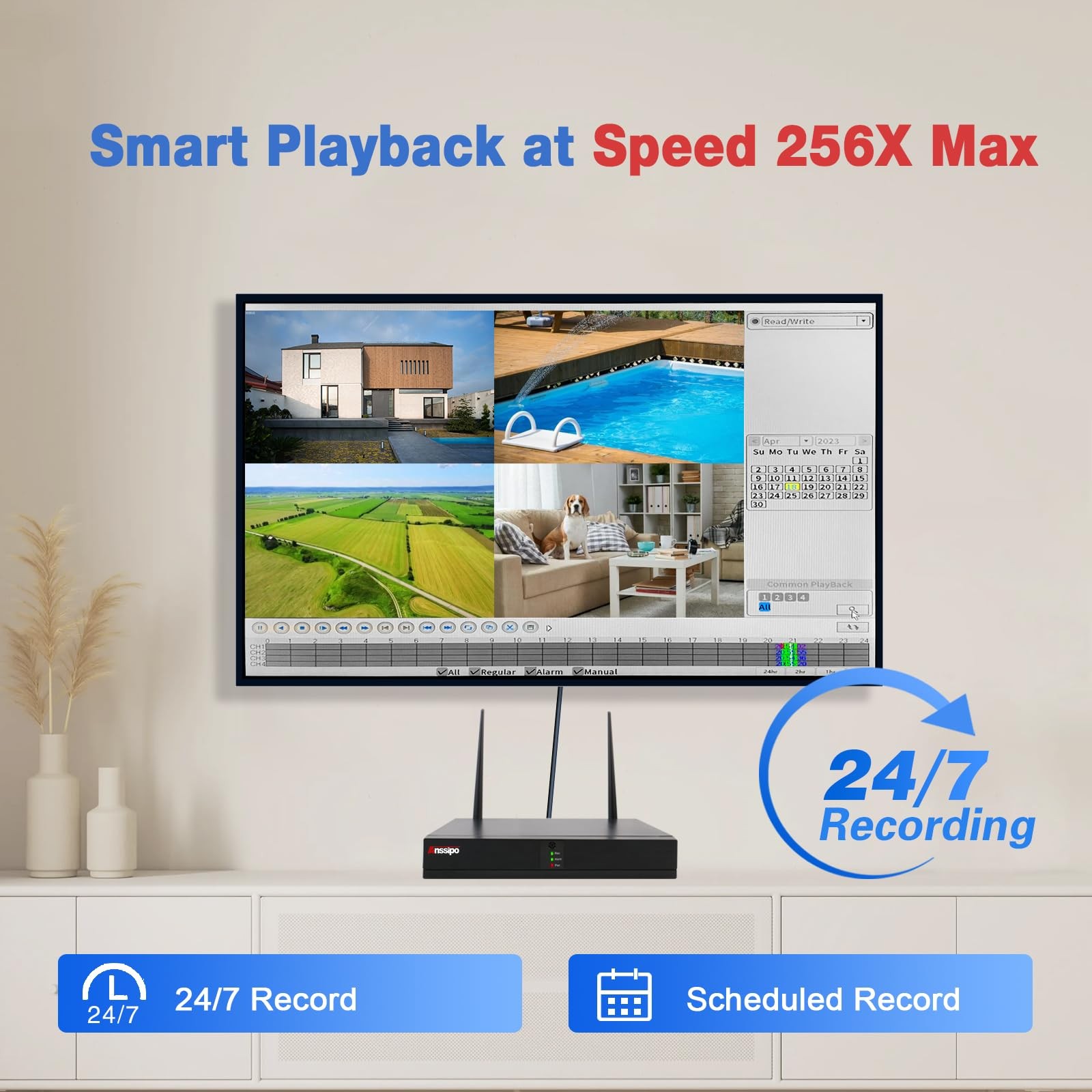 4K WiFi Security Camera System, 4X 3MP Plug-in Home Security Cameras 24/7 Rec…