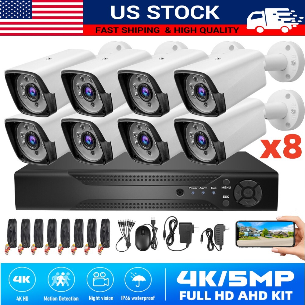 Wired Security CCTV Camera System Outdoor 4CH 8CH H.265 DVR & 4/8x Surveillance