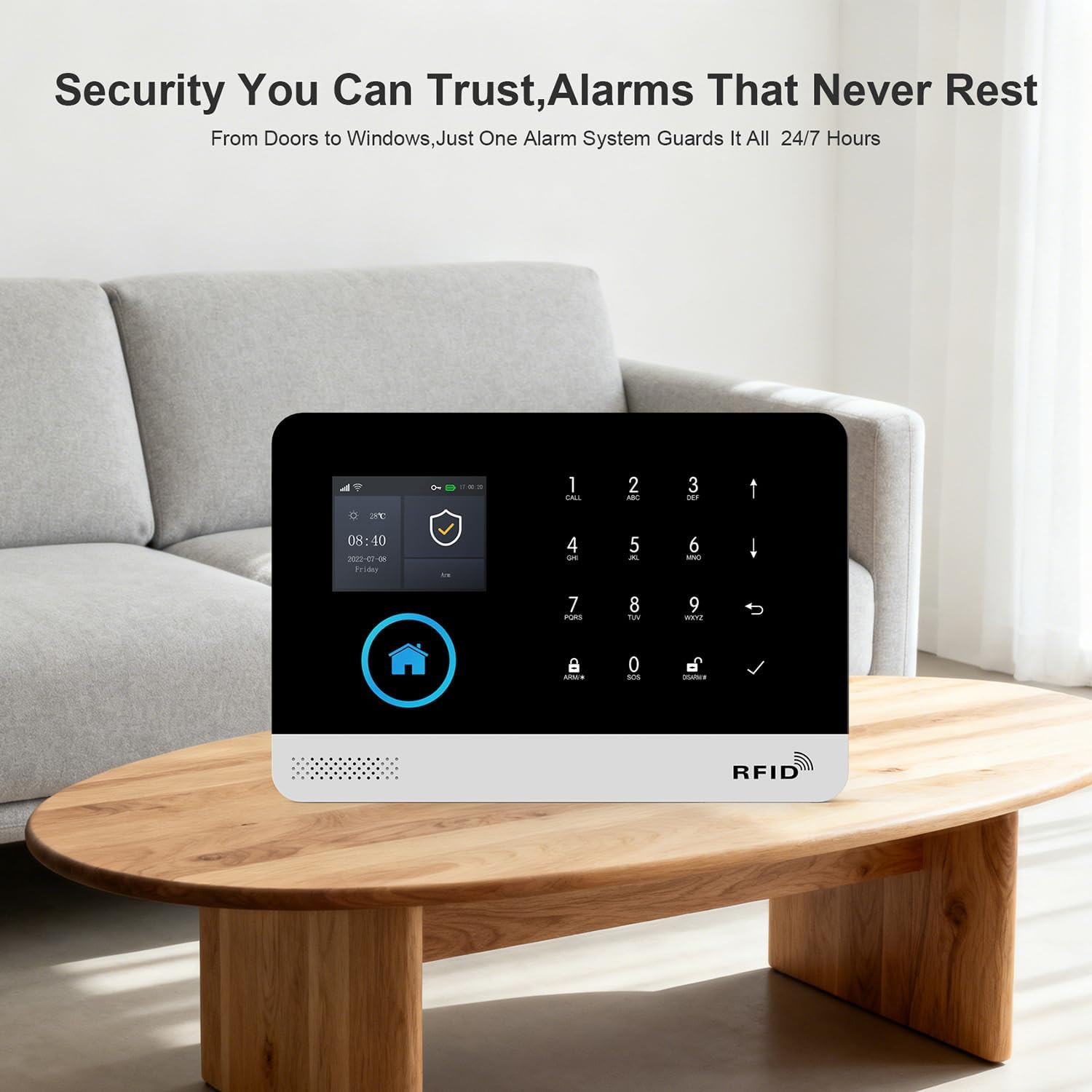 Smart Home Alarm System with LCD, Sensors, and Alexa/Google Compatibility