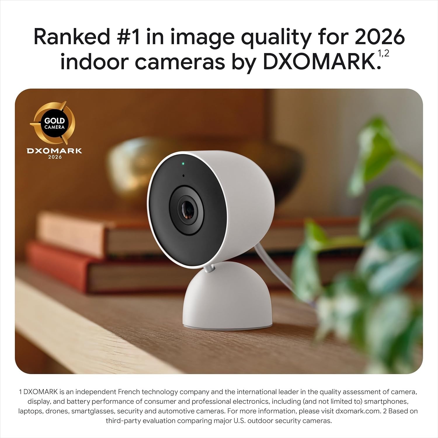 Google Nest Cam Indoor (Wired, 3rd Gen) – Security Camera with 2K Video – Snow