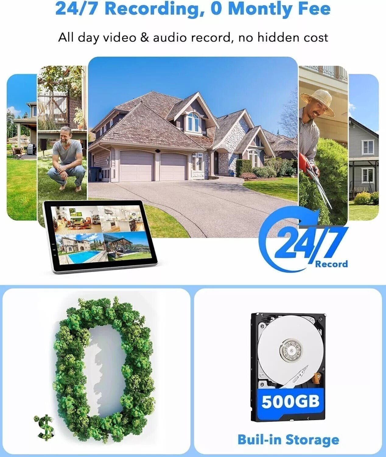 Wireless WiFi Outdoor Security Camera System Wide Angle Video Surveillance Cams