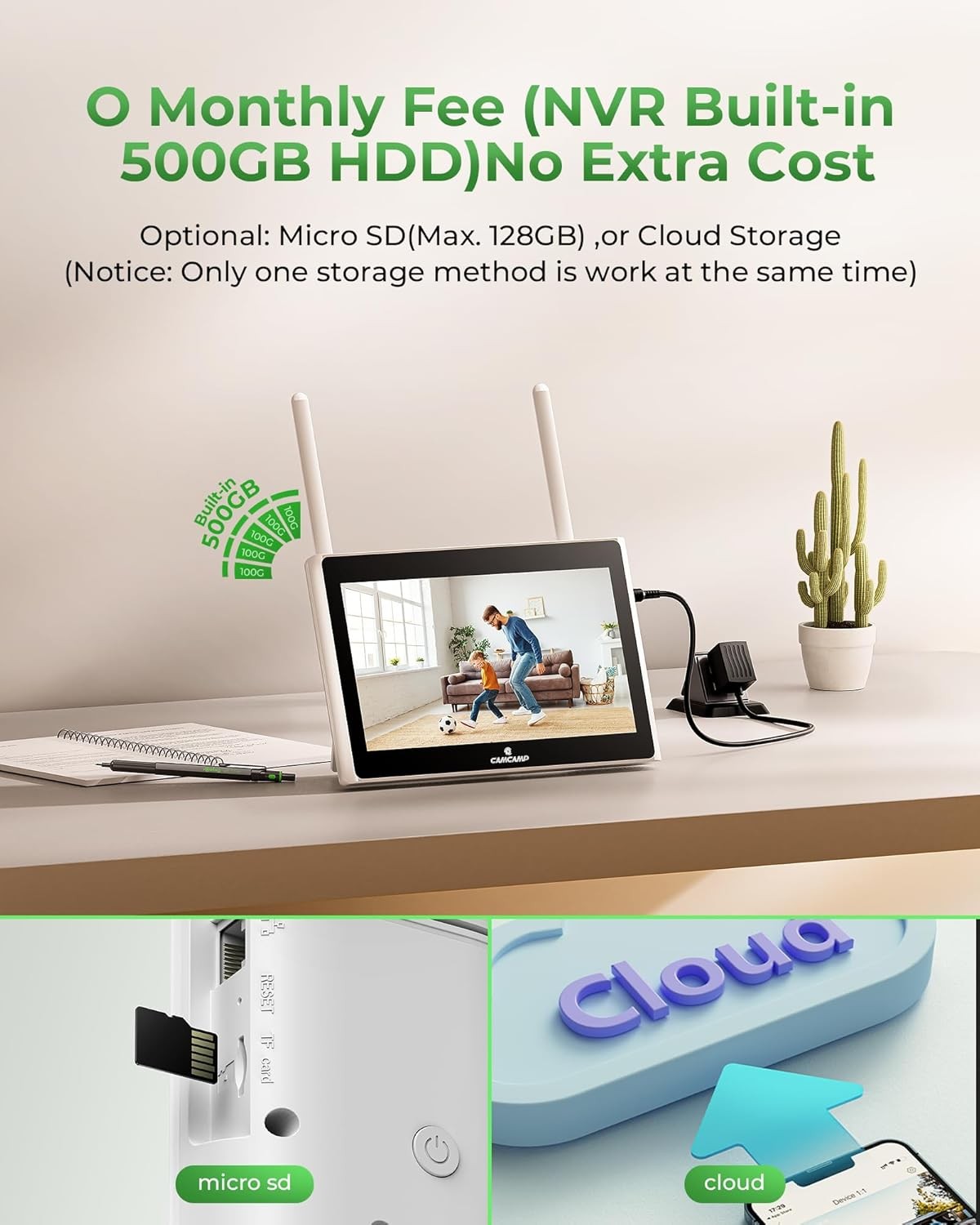 Solar Camera Outdoor Wireless with 10″ Monitor 4MP Home Security Camera System