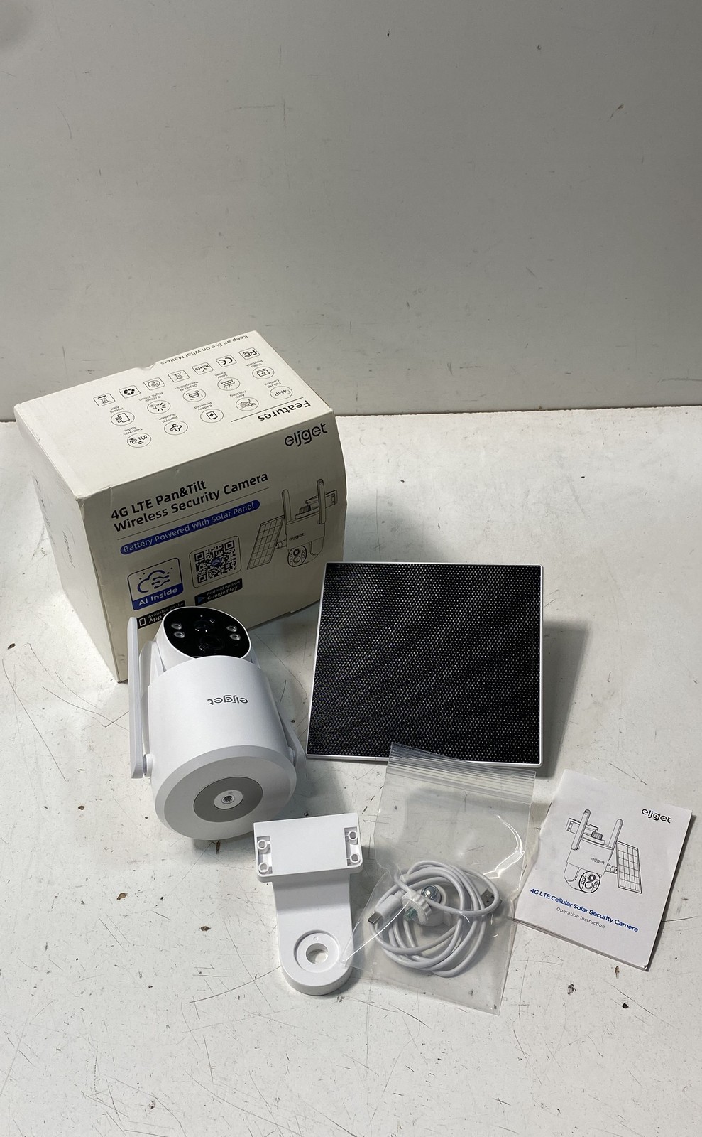 Eljget 4G LTE Pan & Tilt Wireless Solar Security Camera For Parts Not Tested