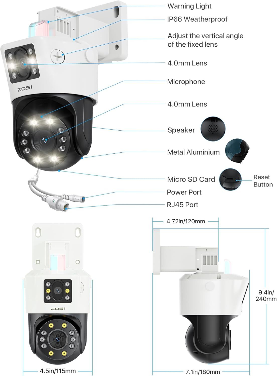 ZOSI 8CH 8MP NVR 4K Dual-Lens PoE Pan/Tilt (2x4MP) Security Camera System 2TB
