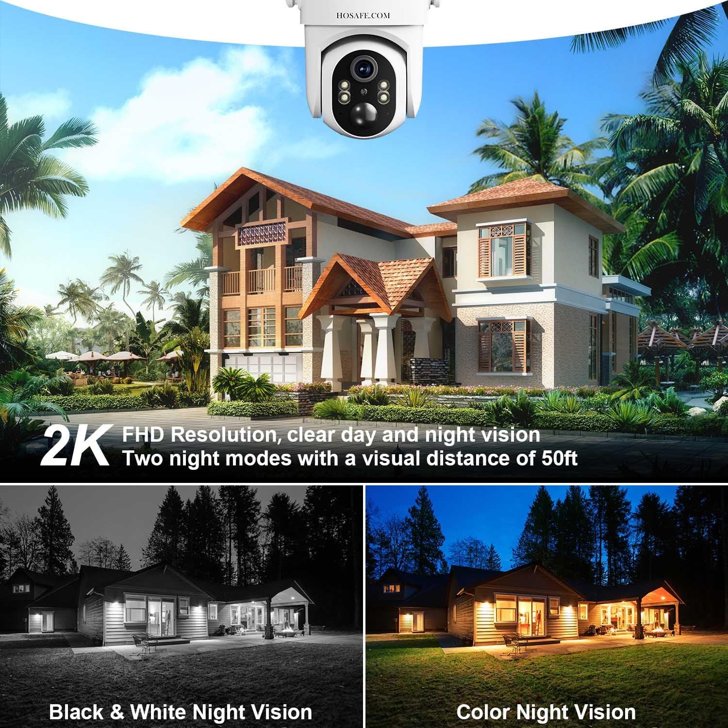 HOSAFE.COM Solar Security Cameras Wireless Outdoor, Free Cloud Storage, White