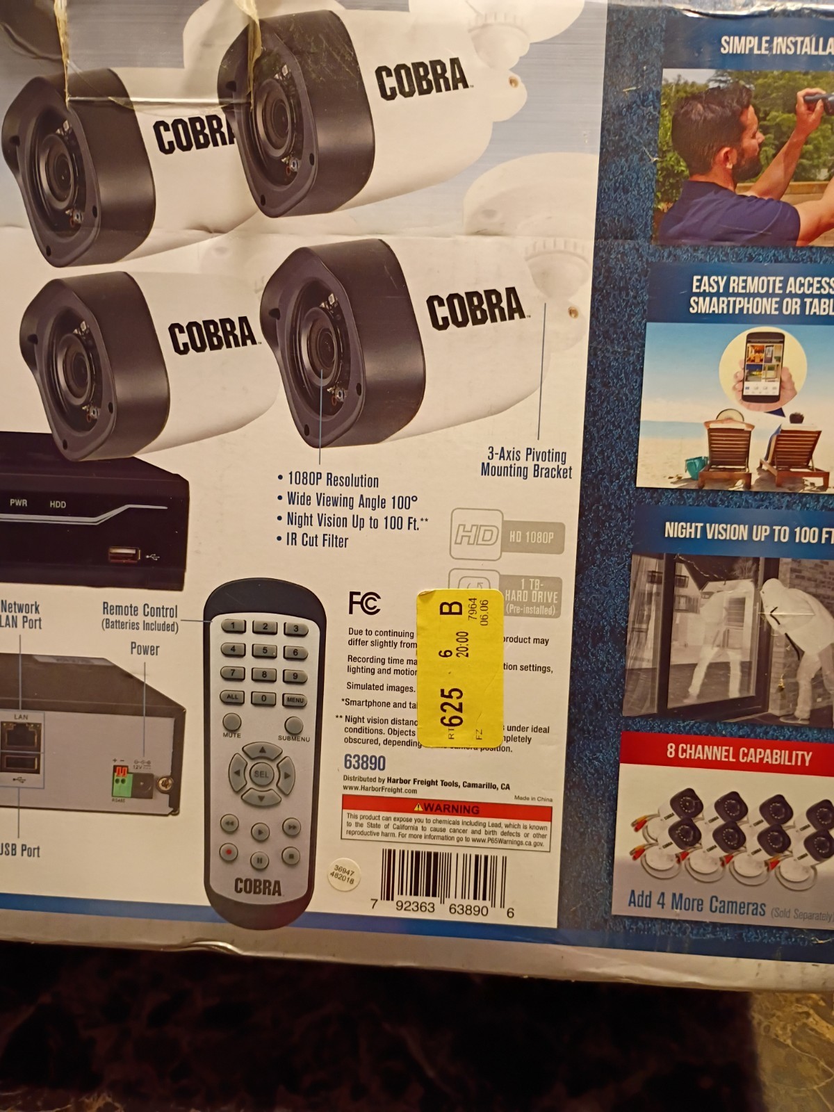 Cobra 8-Channel Surveillance 1 TB DVR With 4 HD Security Cameras
