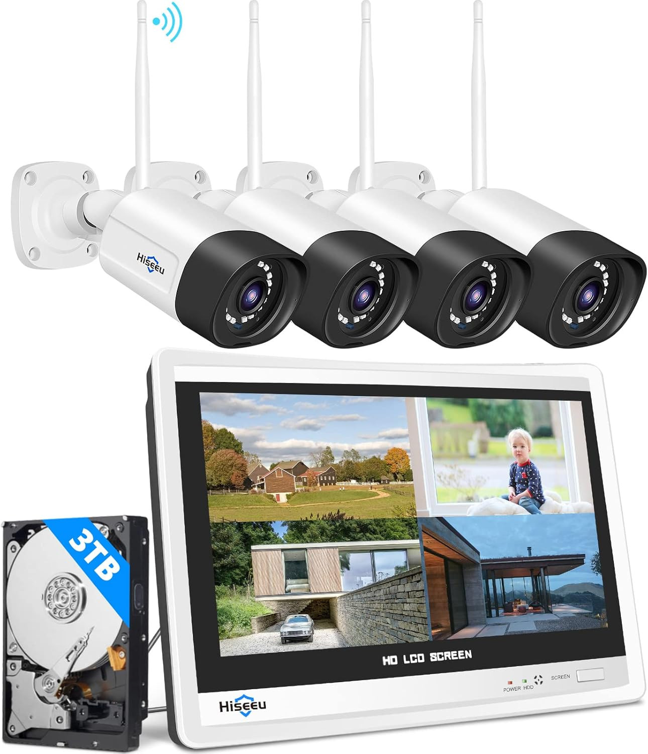 5MP Wireless Security Camera System with 12″ LCD Monitor, 3TB HDD, 10CH 8MP NVR,