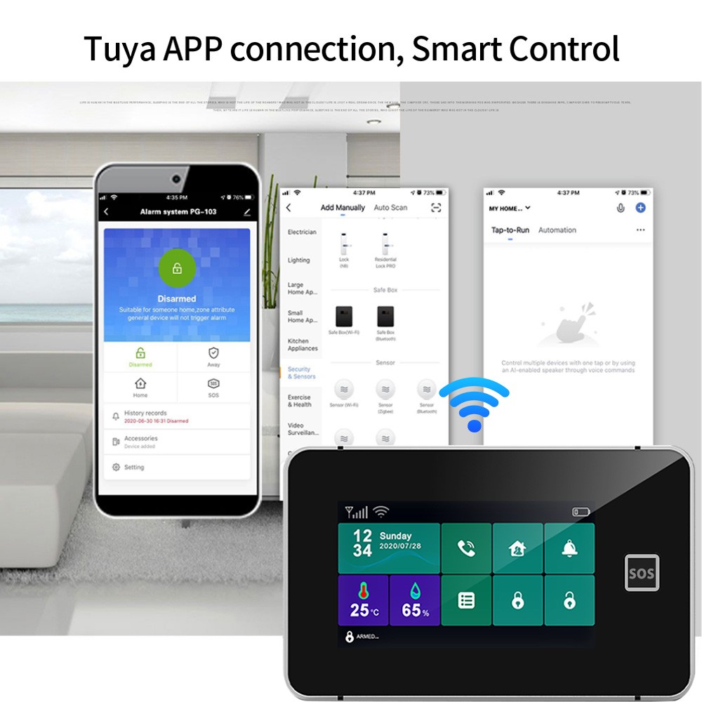 1-WiFi GSM Tuya Wireless Home Security Alarm System Touch Screen Anti-theft J2W0