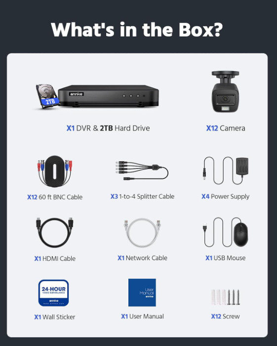 Security Camera System HD-TVI 1080P Lite Video DVR & 12 Cameras