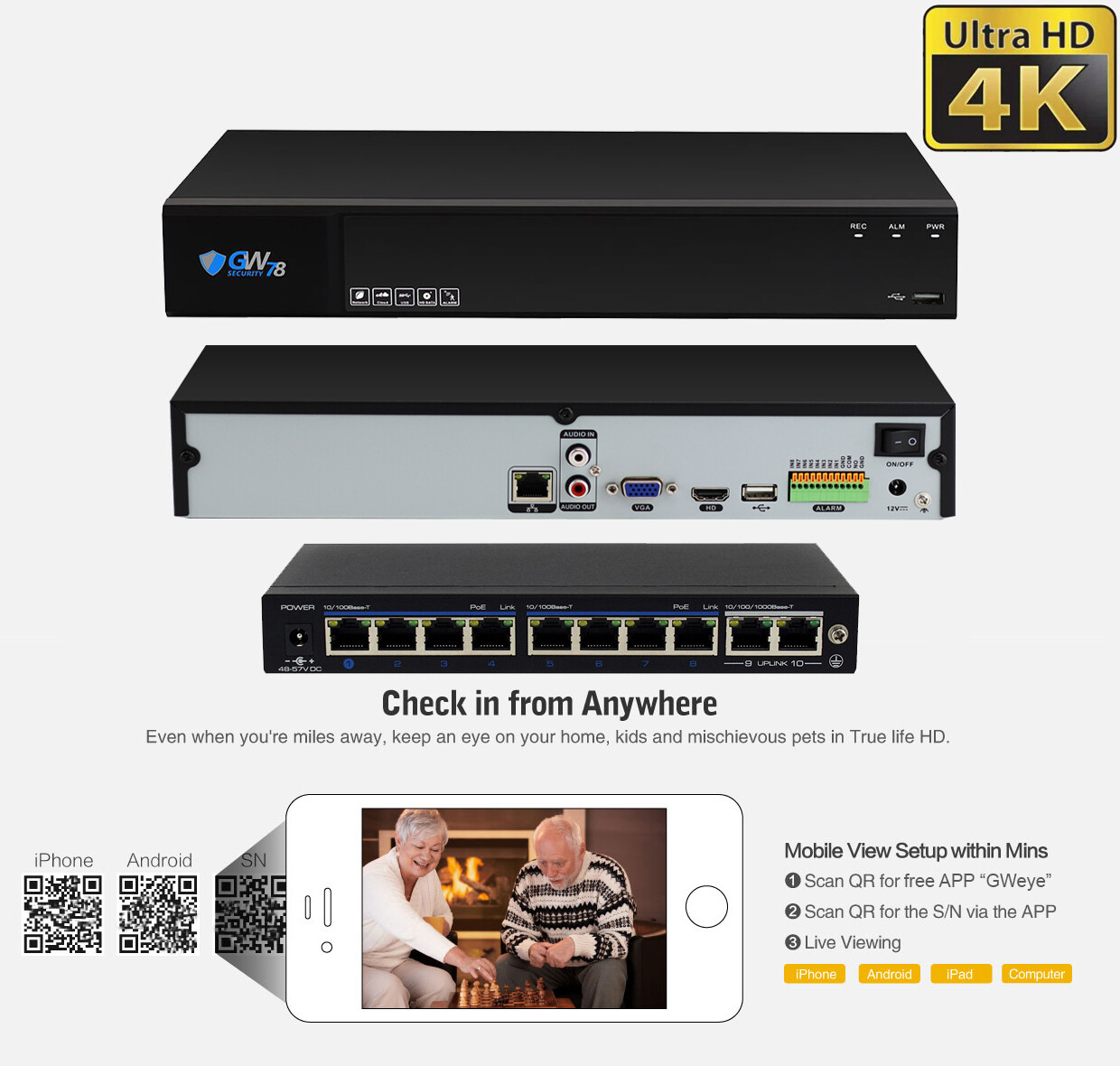 8CH 4K H.265 NVR (6) 5MP 4X Optical Zoom PoE IP Dome Camera Security System 1TB