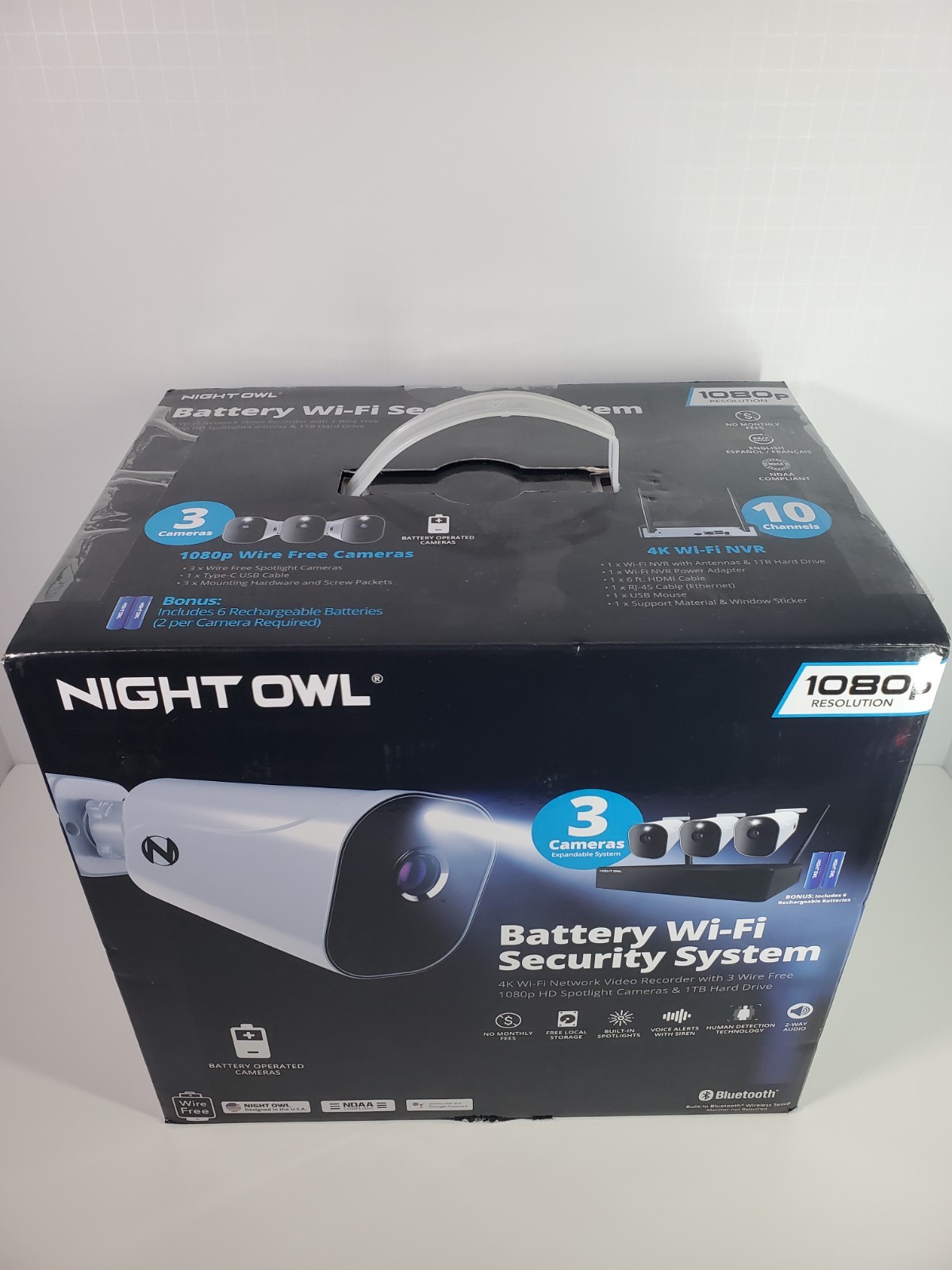 New Night Owl 4K Wi-Fi NVR W/1TB Hard Drive 3 Battery 1080p HD Spotlight Camera