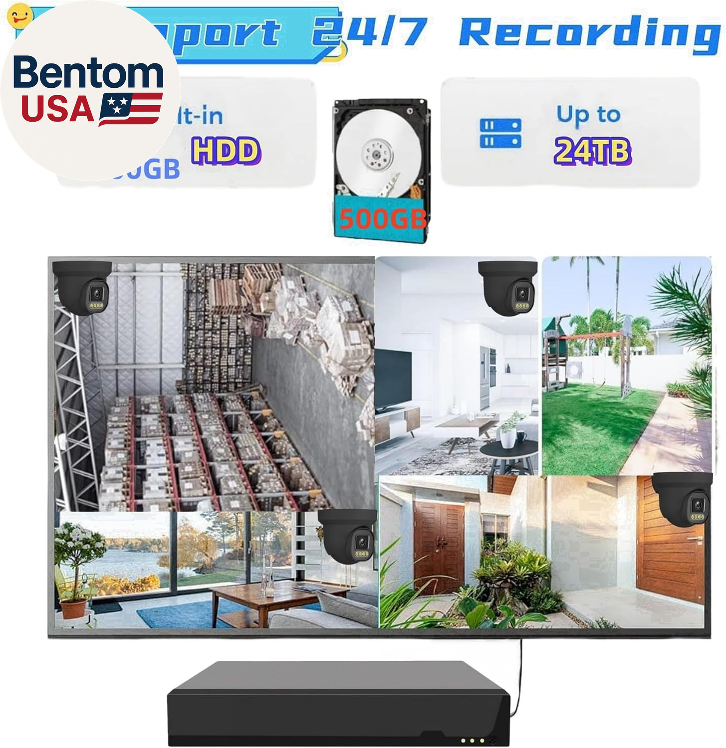 Poe Security Camera System Surveillance NVR Kits, 4Pcs Cameras with Person/Pet/V