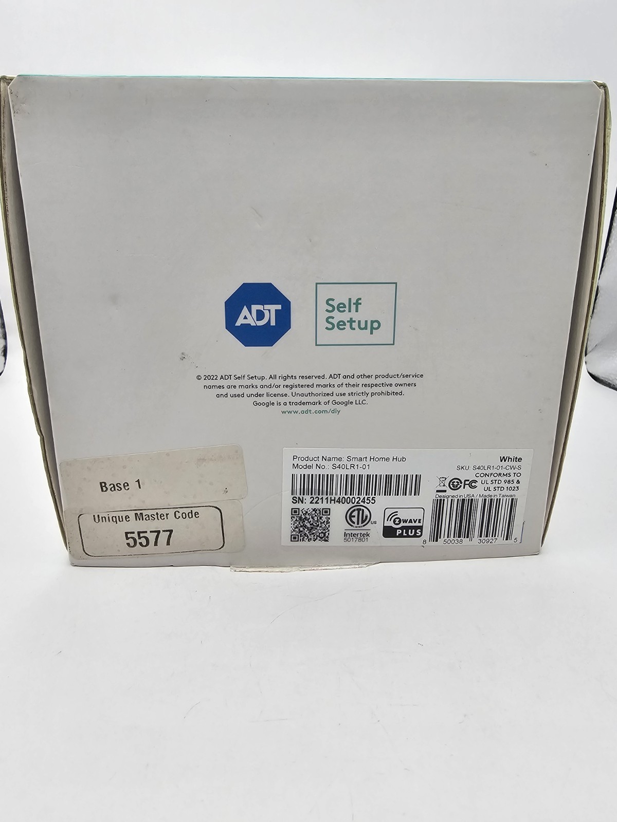 ADT Smart Home Hub Self Setup White S40LR1-01 Security Solution WI-FI