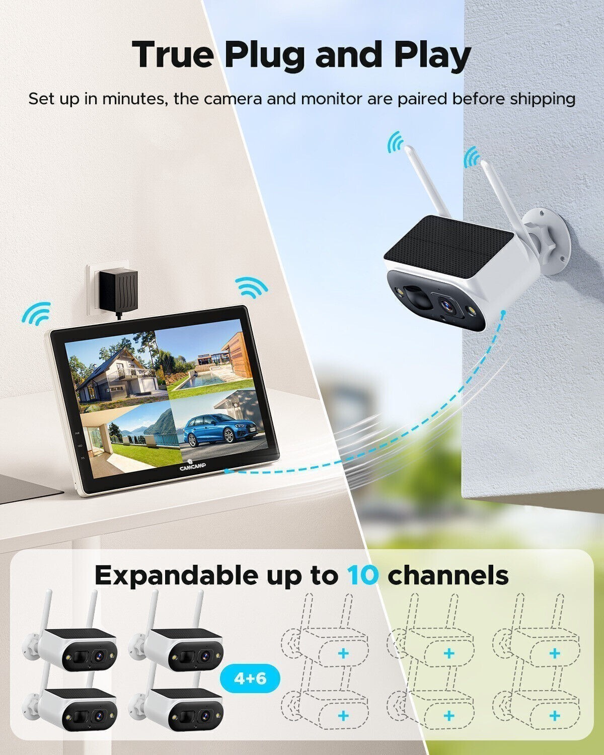 Home Outdoor Security Camera System Wireless Wifi 10CH NVR CCTV 4MP Solar IP Cam