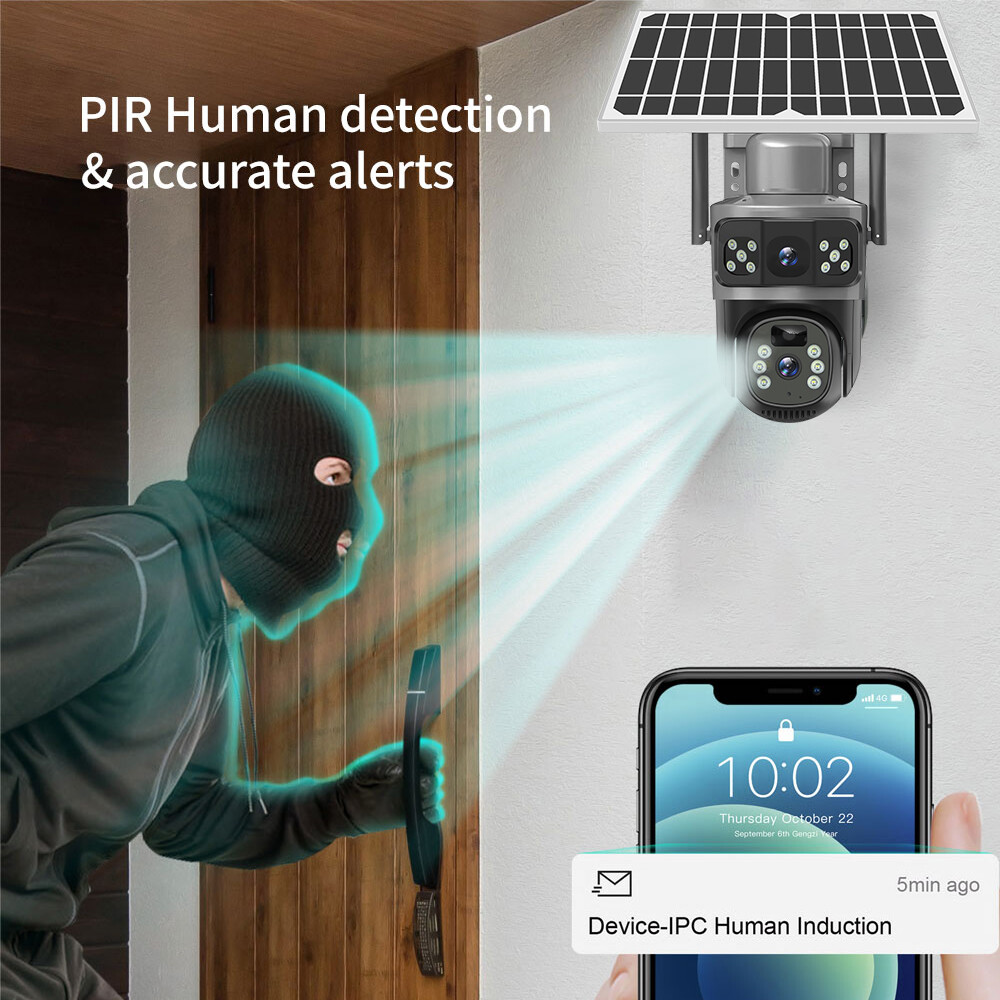 9MP 2K Wireless Solar Camera Outdoor Dual Lens WiFi 1080P IP CCTV Security PIR