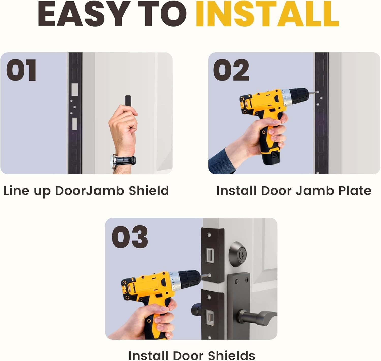 Door Armor Mini – 3-Piece Door Security Kit, , Door Kick-in Prevention Guaran…