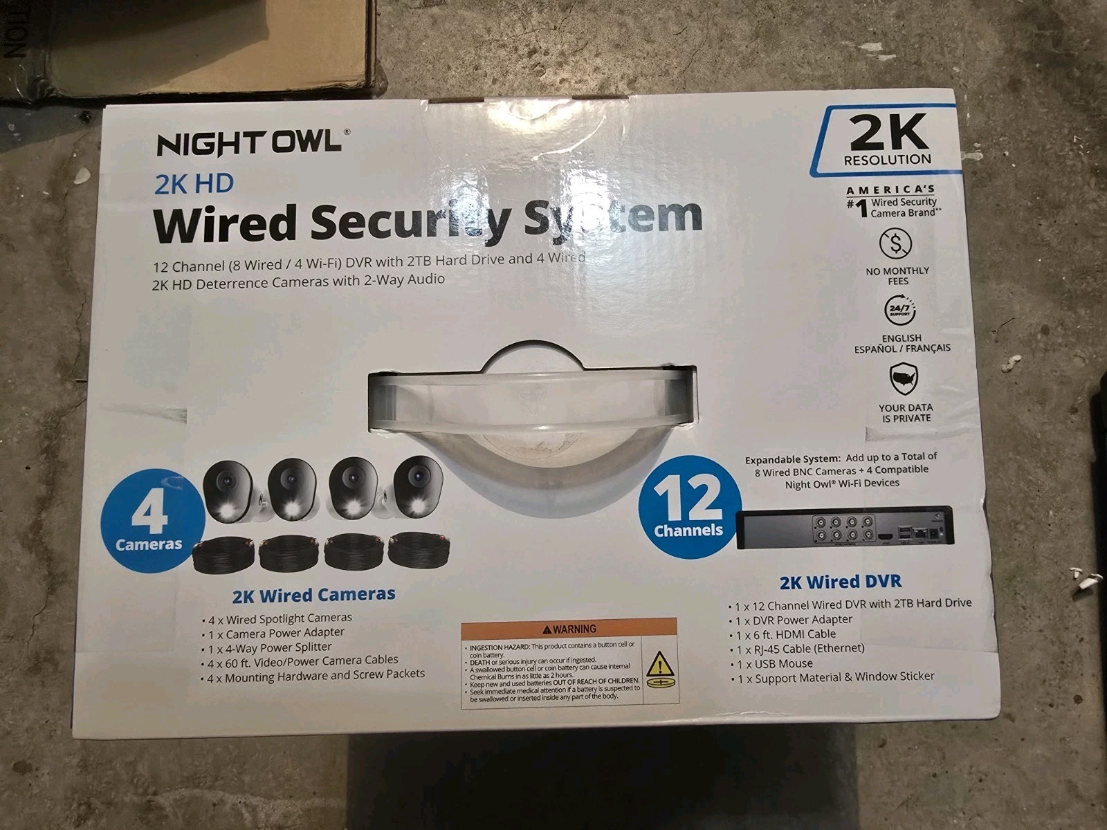 Night Owl – 12 Channel 4 Camera Wired 2K 1TB DVR Security System