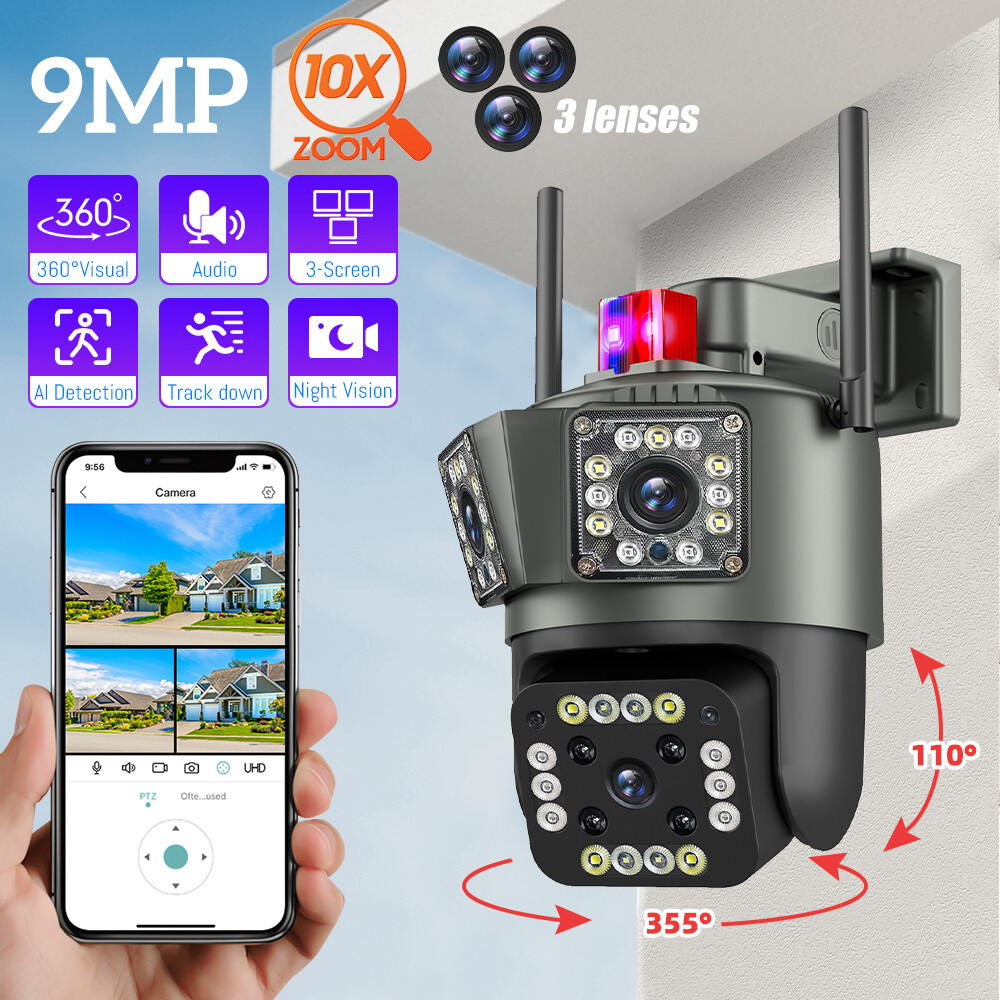 Dual Lens Security Camera Wireless 4K HD WiFi IP PTZ Home Outdoor CCTV IR Cam US