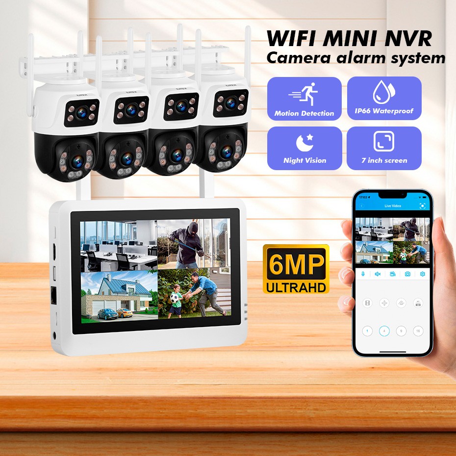 KERUI 6MP 8CH NVR Outdoor Wireless Security CCTV PTZ Camera System 7” Monitor