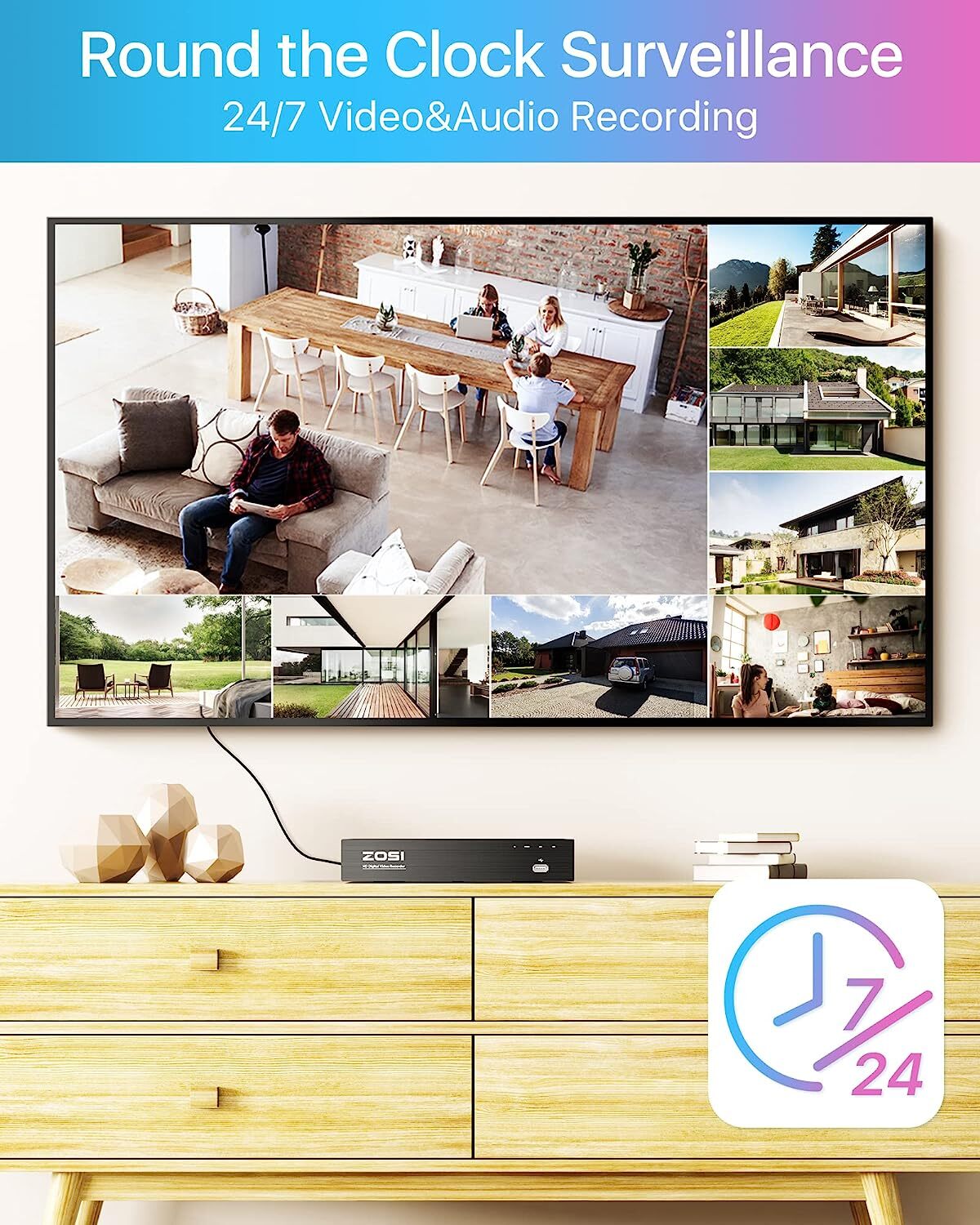 ZOSI IP66 8CH NVR 5MP PoE Security Camera System Home CCTV Surveillance 2T