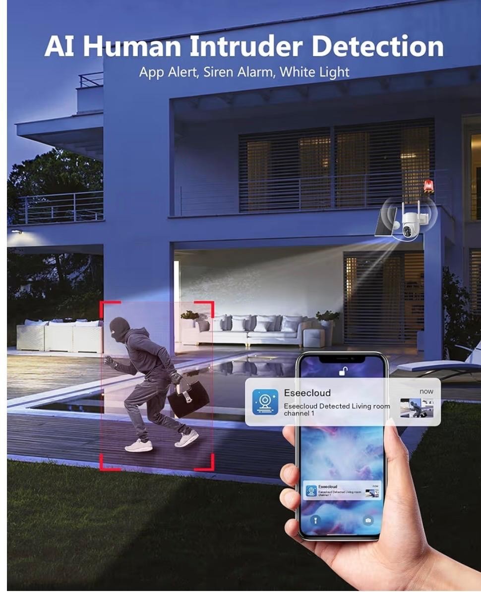 Gianteye 2K Wireless Outdoor PTZ Security Camera Solar Powered