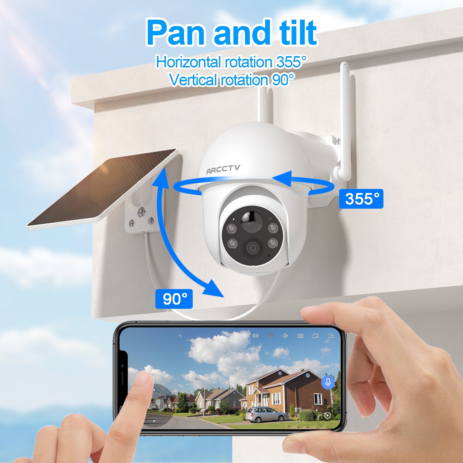 ANRAN Outdoor Solar Security Camera 3MP Wireless Wifi 360°PTZ Night Vision 2Pack