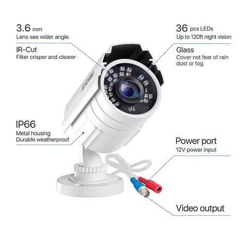 ZOSI 4PCS White Metal 1080P Home TVI Security Cameras CCTV Outdoor Night Vision