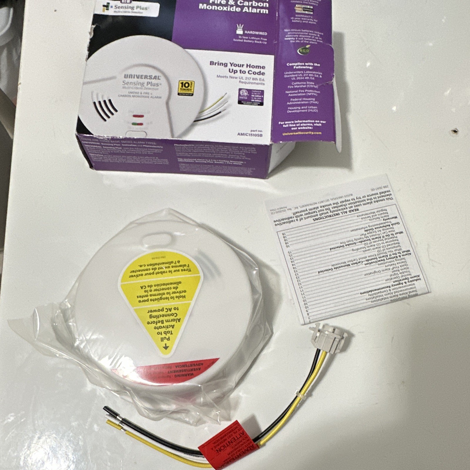Universal AMIC1510SB Hardwired Smoke & CO Detector, Sealed Battery Backup, White
