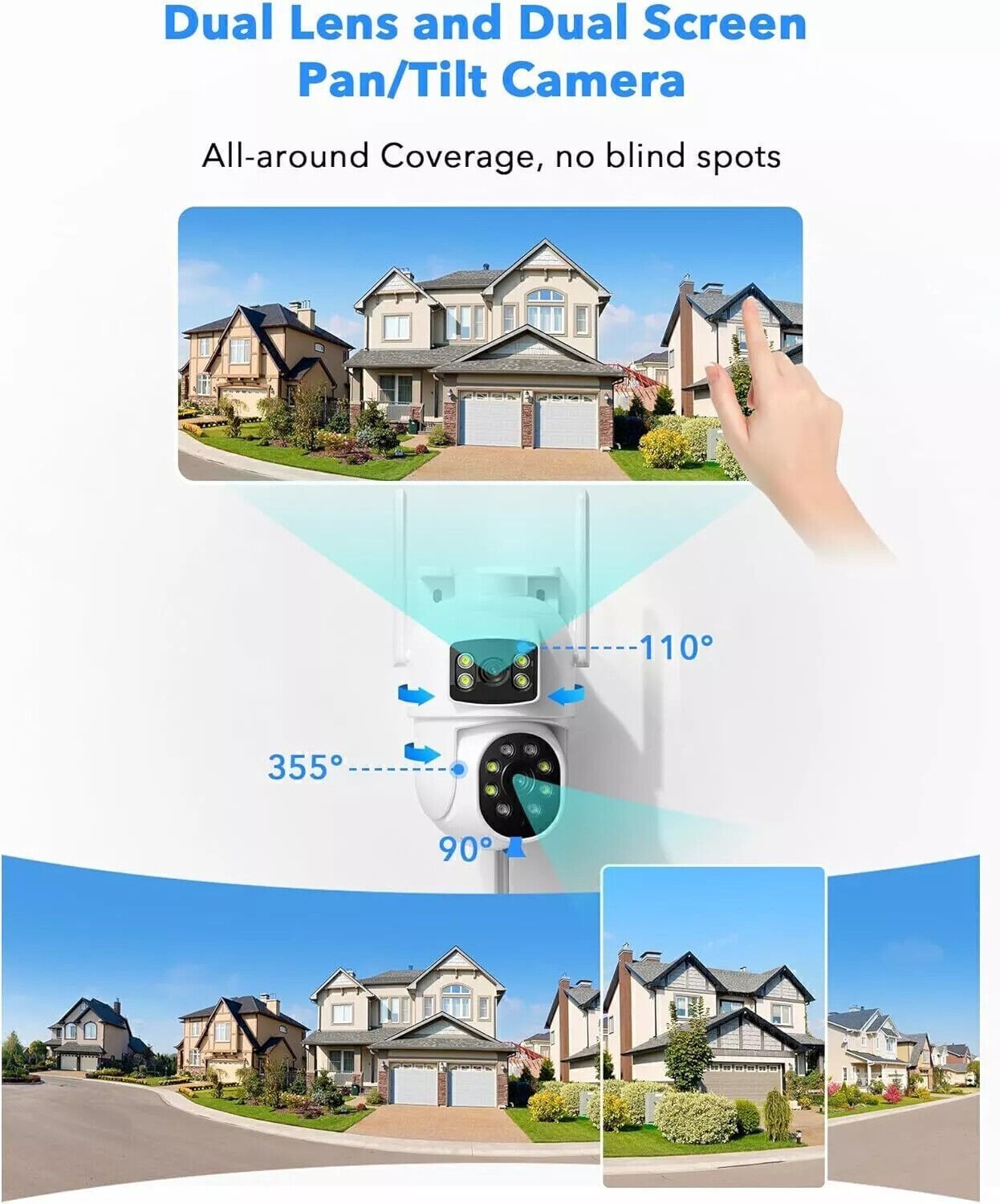 CAMCAMP Wireless Security Camera System with 10.1″ Monitor 4pcs 2K Dual Lens HDD