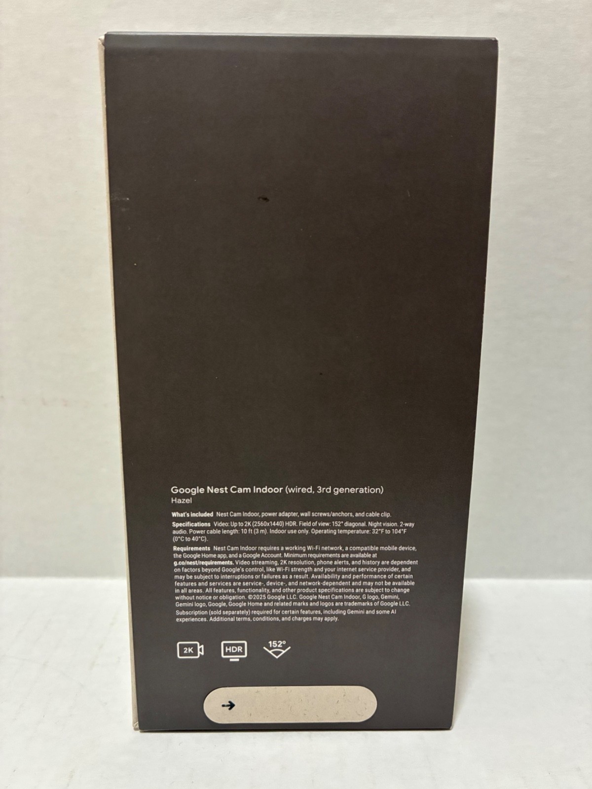 Google Nest Cam Indoor 2K Wired Security Camera 3rd Generation, Hazel