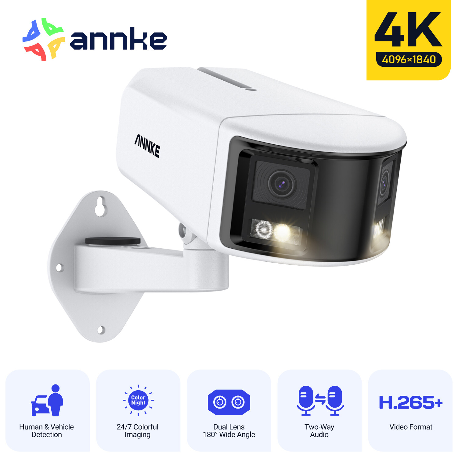 ANNKE 4K Dual Lens POE IP Security Camera Two Way Audio AI Detection Color Night