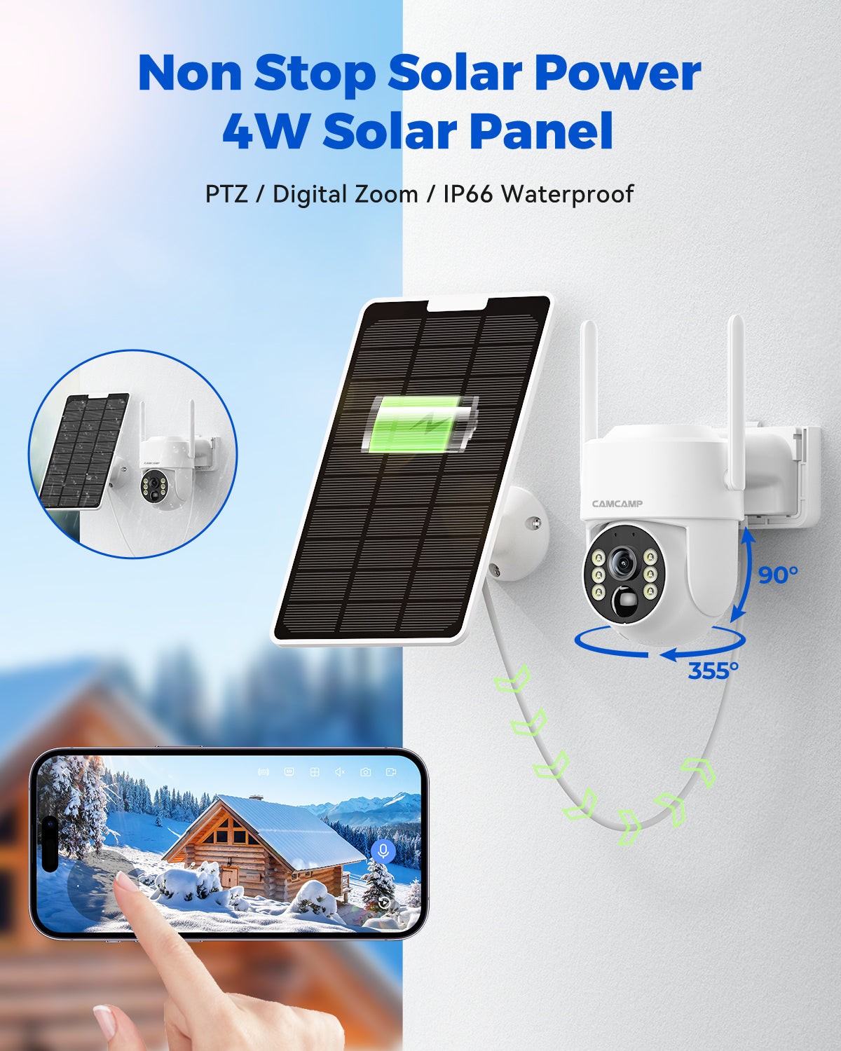 CAMCAMP 4MP Wireless Home Security Camera System Solar IP Cameras 10” Monitor