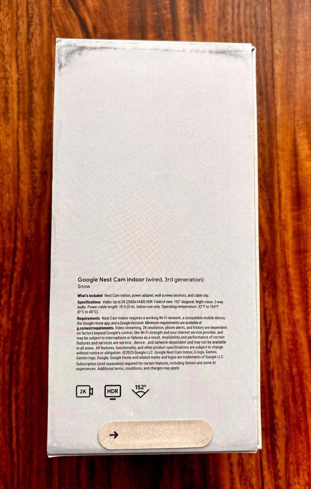 Google Nest Cam Indoor (3rd Gen, 2025) Wired Security Camera 2K HDR with Gemeni