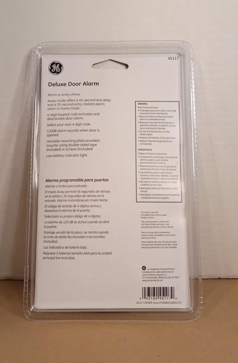 GE Deluxe Door Alarm 120dB Keypad Home Away Entry Chime No Wiring New 45117