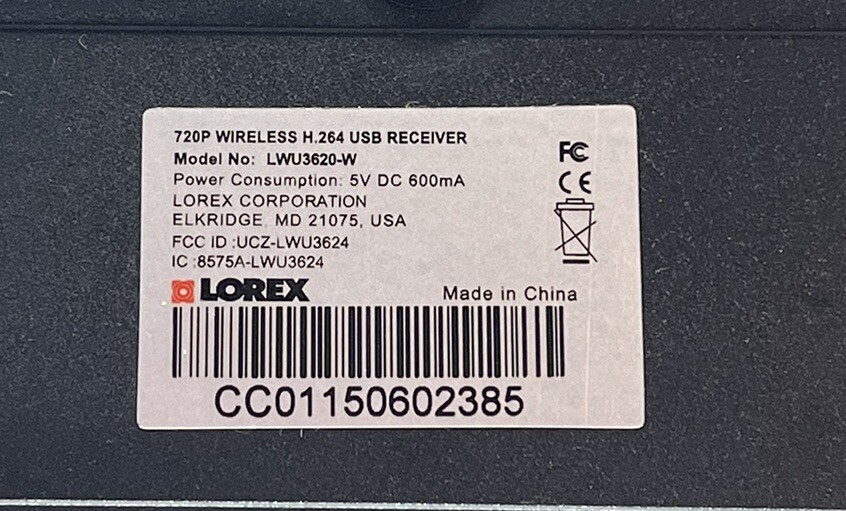 Lorex LWU3620-W 4 Channel 720P Wireless USB Receiver H.264 lh041 lh0414